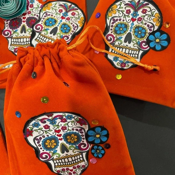 3 velvet sugar skull drawstring bags - Picture 1 of 4